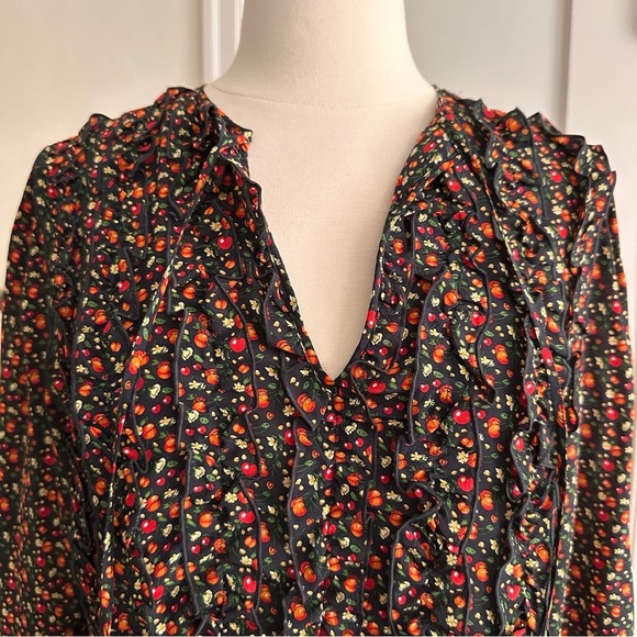 A.P.C. Lillian Ruffle Silk Cherry Print Blouse Cottagecore Vintage Inspired 8 - Picture 8 of 16